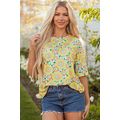 Yellow Summer Flower Printed Drop Shoulder Loos...