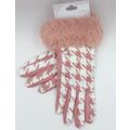 Ladies Gloves Pink Check Pattern with Faux Fur ...