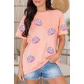 Pink Sequin Shell Graphic Round Neck T Shirt
