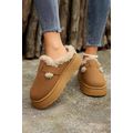 Brown Plush Patched Buckle Decor Thick Sole The...