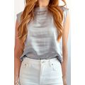 Silvery Metallic Luster Crew Neck Shift Tank Top