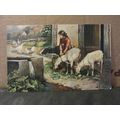 GOAT GIRL, GEESE . signed painting unused antiq...