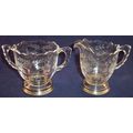 Vintage Etched Glass Floral Sugar & Creamer Set...