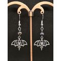 Gothic Halloween Bat And Coated Cultured Pearl Silver Plated Earrings
