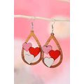 Red Valentines 3 Hearts Insert Water Drop Earrings