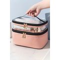 Pink Waterproof PVC Double-layer Cosmetic Bag