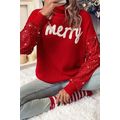 Racing Red Merry Graphic Sequin Sleeves Christm...