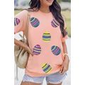 Pink Sequined Easter Egg Patched Print Holiday Tee