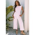 Rose Stripe Casual Wide Leg 2pcs Pants Set
