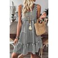 Black Stripe U Neck Sleeveless Loose Fit Mini D...