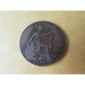 1919 GEORGE V ONE PENNY WITH H MINT MARK HEAT M...
