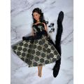 Black Gold Dress Black Hair Barbie Doll glitter...