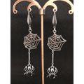 Long Spider, Spider Web, Cobweb Earrings. Gothic/ Halloween Silver Plated Hooks.