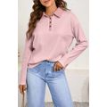 Light Pink Solid Color Long Sleeve Thermal Knit...