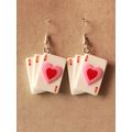 Playing Card Deck Pink Love Heart Silver Plated Earrings
