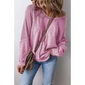 Pink Waffle Knit Patchwork Exposed Seam Raglan ...