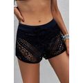 Black Hollow Out Lace Overlay Swim Short Bottom
