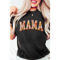 Black Flower Printed MAMA Letter Graphic T-shirt