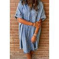 Light Blue Loose Medium Wash Short Sleeve Shirt...