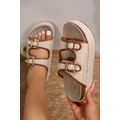 Beige Linen Dual Buckle Strap Thick Sole Outdoo...