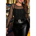 Black Plus Size Shimmer Textured Mesh Fitted Lo...