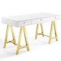 Vintage Glam White Office Desk Gold Stainless S...