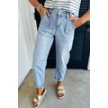 Beau Blue High Rise Barrel Relaxed Patch Pocket...
