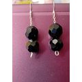 Silver Black Faceted Bead Drop Earrings