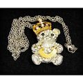 Gold Plated Crown Teddy Bear Charm Crystal Gems...