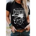 Black Country Music Crazy Print Crew Neck T Shirt