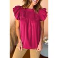Rose Red Smocked Ruffle Sleeve Blouse