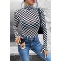 Black Checkered Printed Long Sleeve High Neck B...