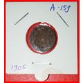 LION 1902-1907:NETHERLANDS★1 CENT 1905★WILHELMI...