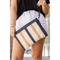 Black Contrast Striped Straw Woven Shoulder Bag