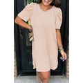 Parchment Corded Knit Crew Neck Puff Sleeve Shi...