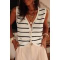 Black Stripe Buttoned V Neck Slim Fit Sweater Vest