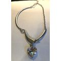 Metal Choker Necklace with Large Crystal Heart ...