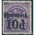 Rhodesia 1909 10d on 3s deep violet SG117 unused