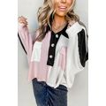 Multicolor Colorblock Flap Pockets Henley Colla...