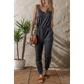 Black Casual Tank Style Tie Waist Pocketed Jogg...