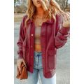 Red Vintage Washed Flap Pocket Button Shacket