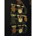 Painted Wood Handcrafted Santa & Reindeer Ho Ho...