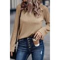 Khaki Ribbed Round Neck Knit Long Sleeve Top