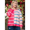 Rose Stripe Color Block Crewneck Long Sleeve Pl...