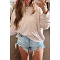 Beige Raw Edge Flower Patch Drop Shoulder Casua...
