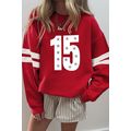 Fiery Red Starry Number 15 Printed Oversize Var...