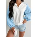 Beau Blue Colorblock Snap Buttons Pullover Swea...