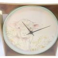 White Lamb Wall Clock Yellow Flowers 23.5 CM Ti...