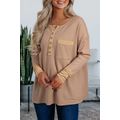 Dark Khaki Color Block Waffle Textured Tunic He...