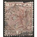 Malta 1880 SG27 4d Brown Wmk Crown CA Good Used...